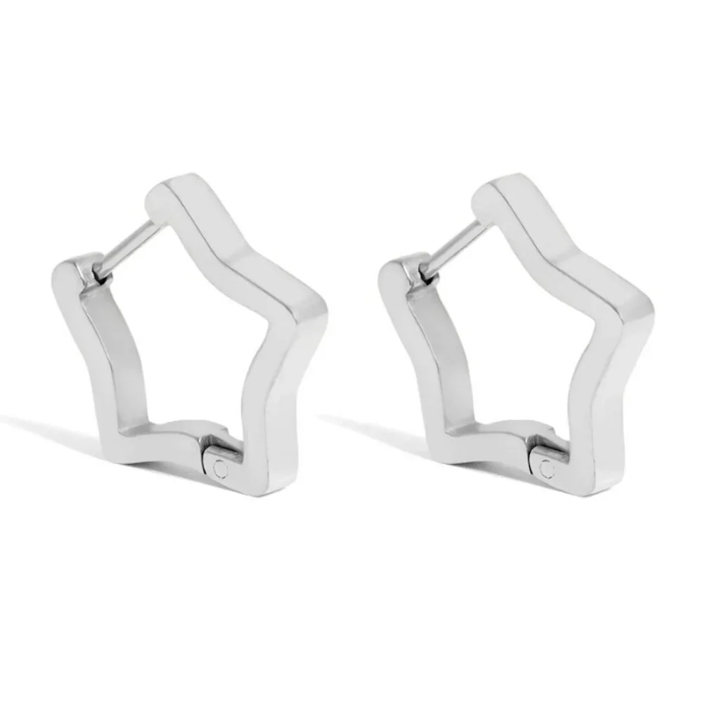 Silver Star Huggie Hoop Earrings | Hypoallergenic, Tarnish & Water-Resistant - Picture 1 of 2